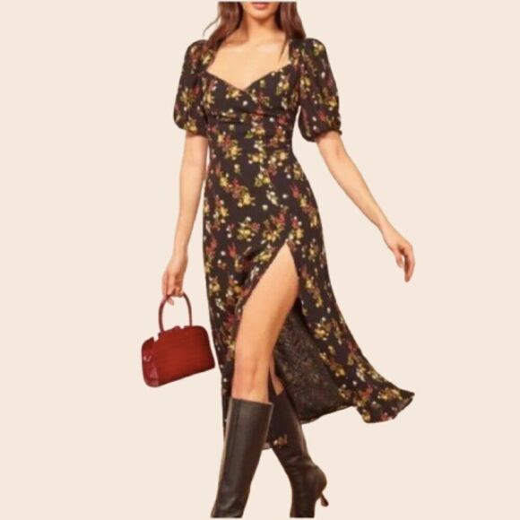 Reformation Black Wildflower Vionette Dress Size 4 - Picture 1 of 15